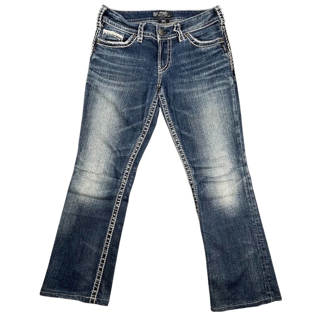 Silver Dark Wash Jeans Suki 17 Bootcut Thick Stitch Womens 29x31